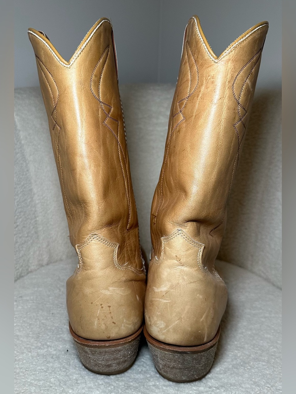 Vintage Dingo Cowboy Boots Men’s Tan Beige Leather Western Bohemian Festival USA - Picture 7 of 13